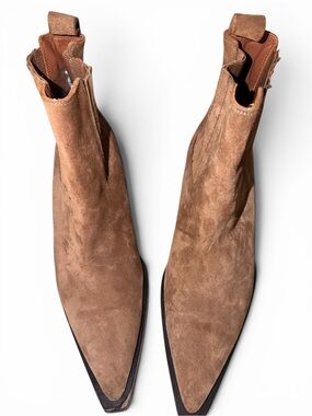 Anine Bing Tan Suede Chelsea Western Ankle Boots Pointed Toe Size 40 US 9.5